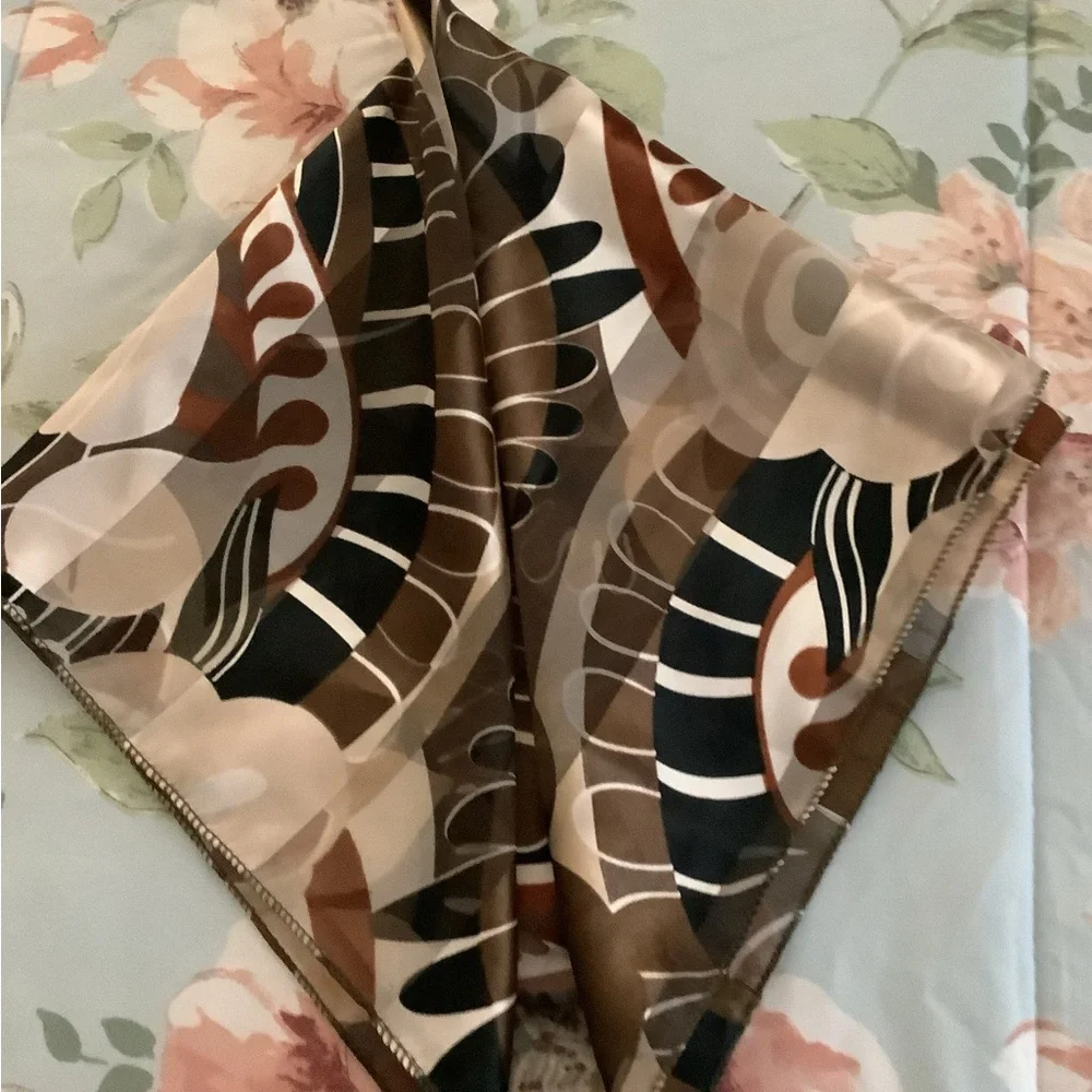Fall silk scarf earth tones fall colors square nice gift idea brown beig…